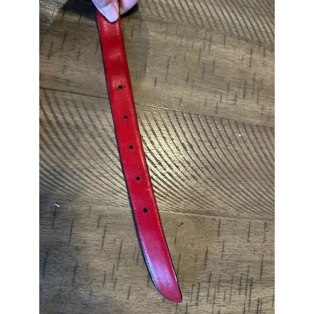 Vintage Tiffany & Co. Red Leather Belt Gold T Logo Buckle Made In Italy Sz S/M